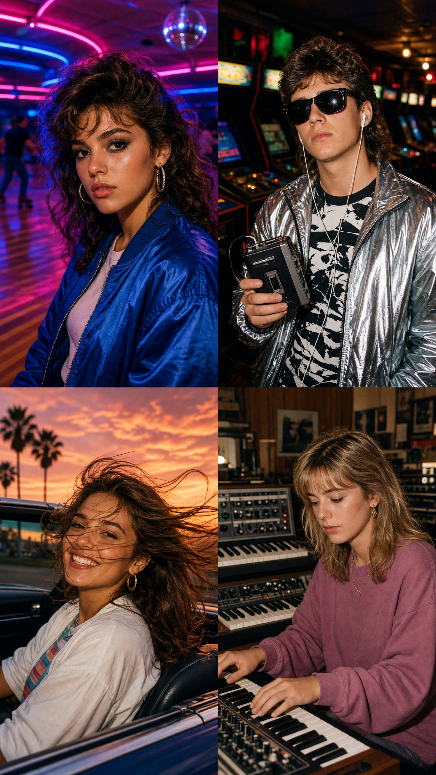 80s photo trend portrait at a neon roller rink