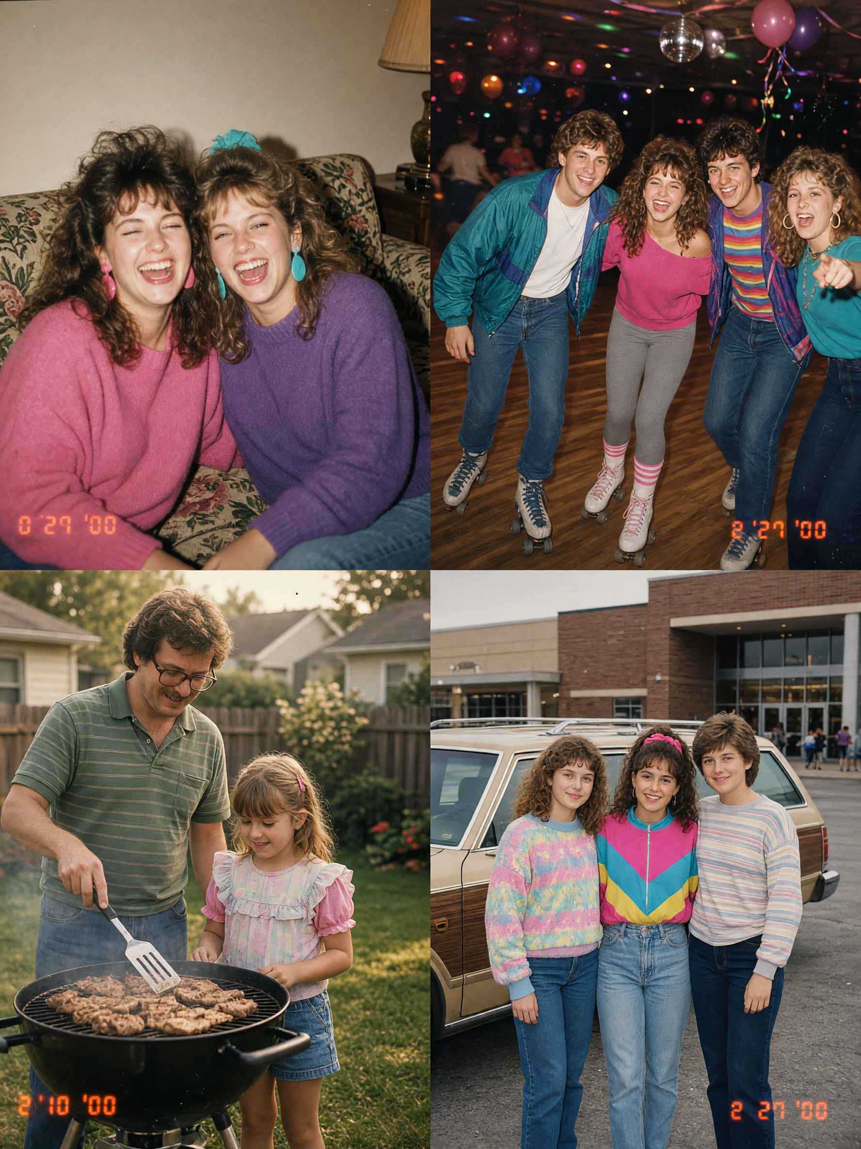 80s family photo effect living room snapshot