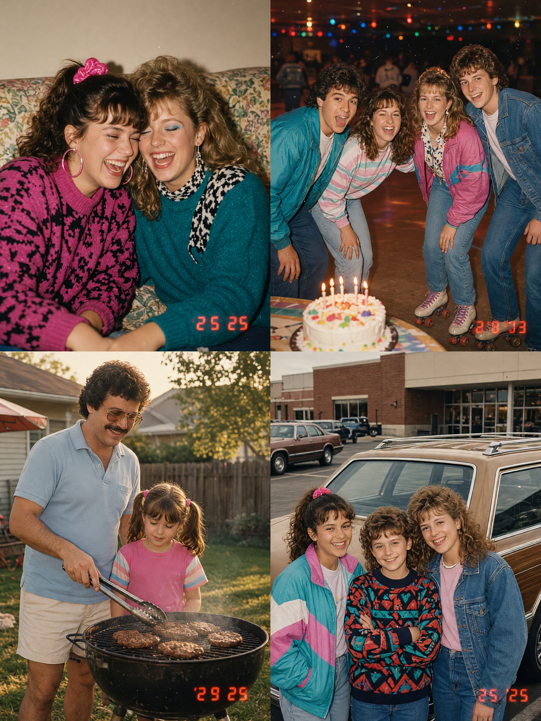 80s family photo effect backyard barbecue