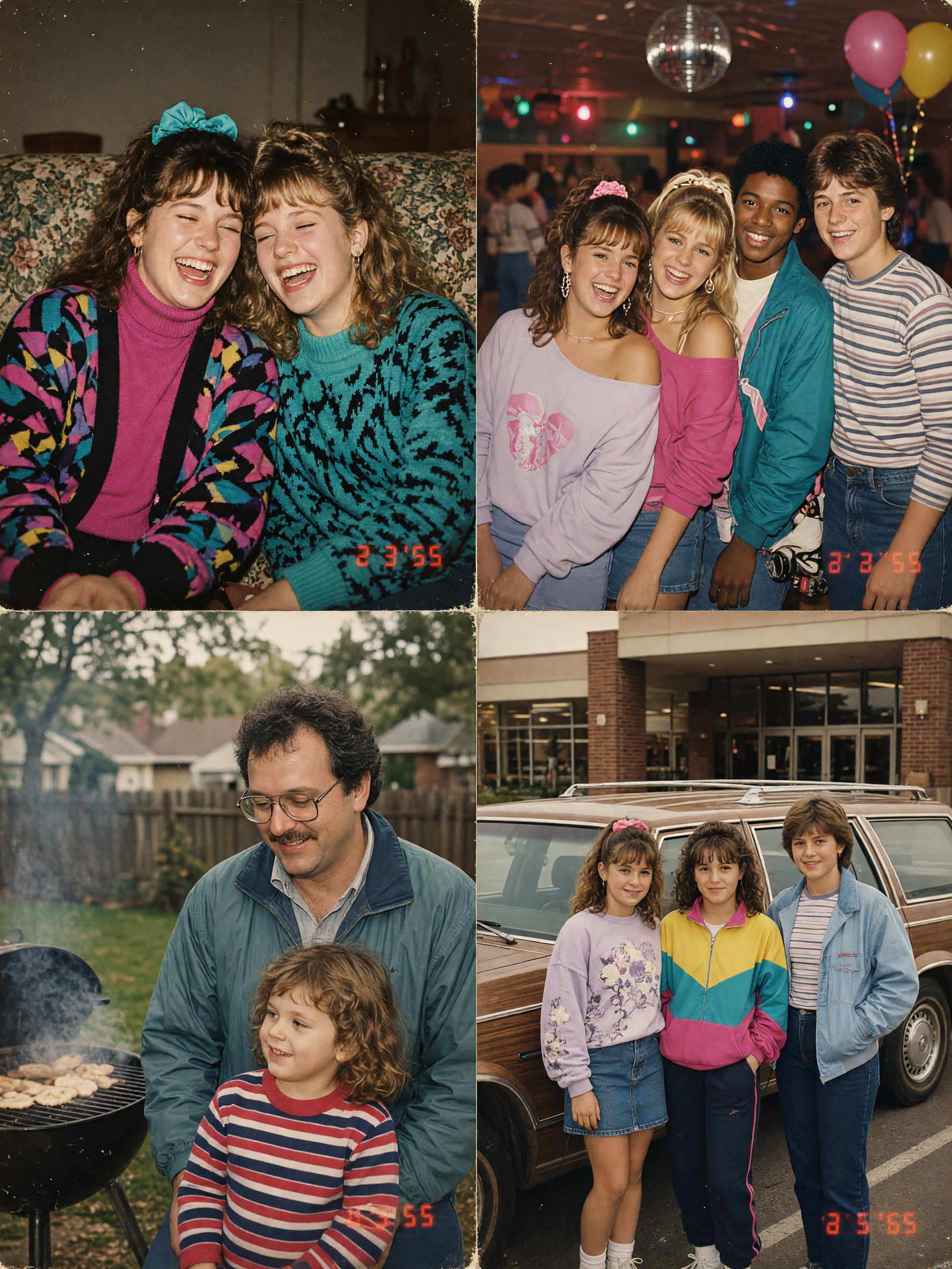 80s family photo effect mall parking lot