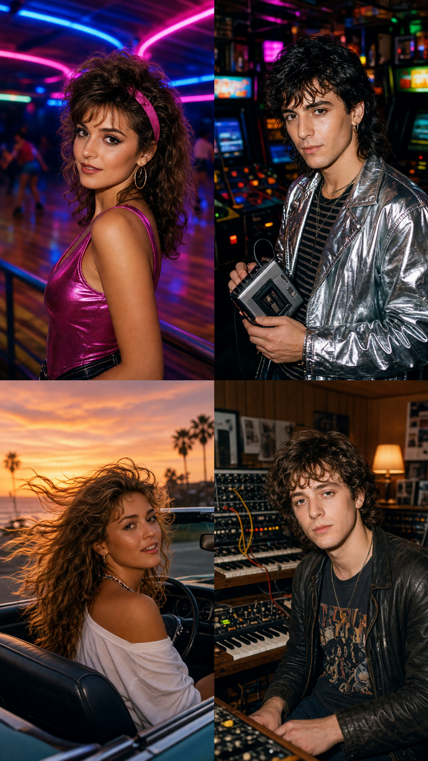 80s photo trend portrait in a home synthesizer studio