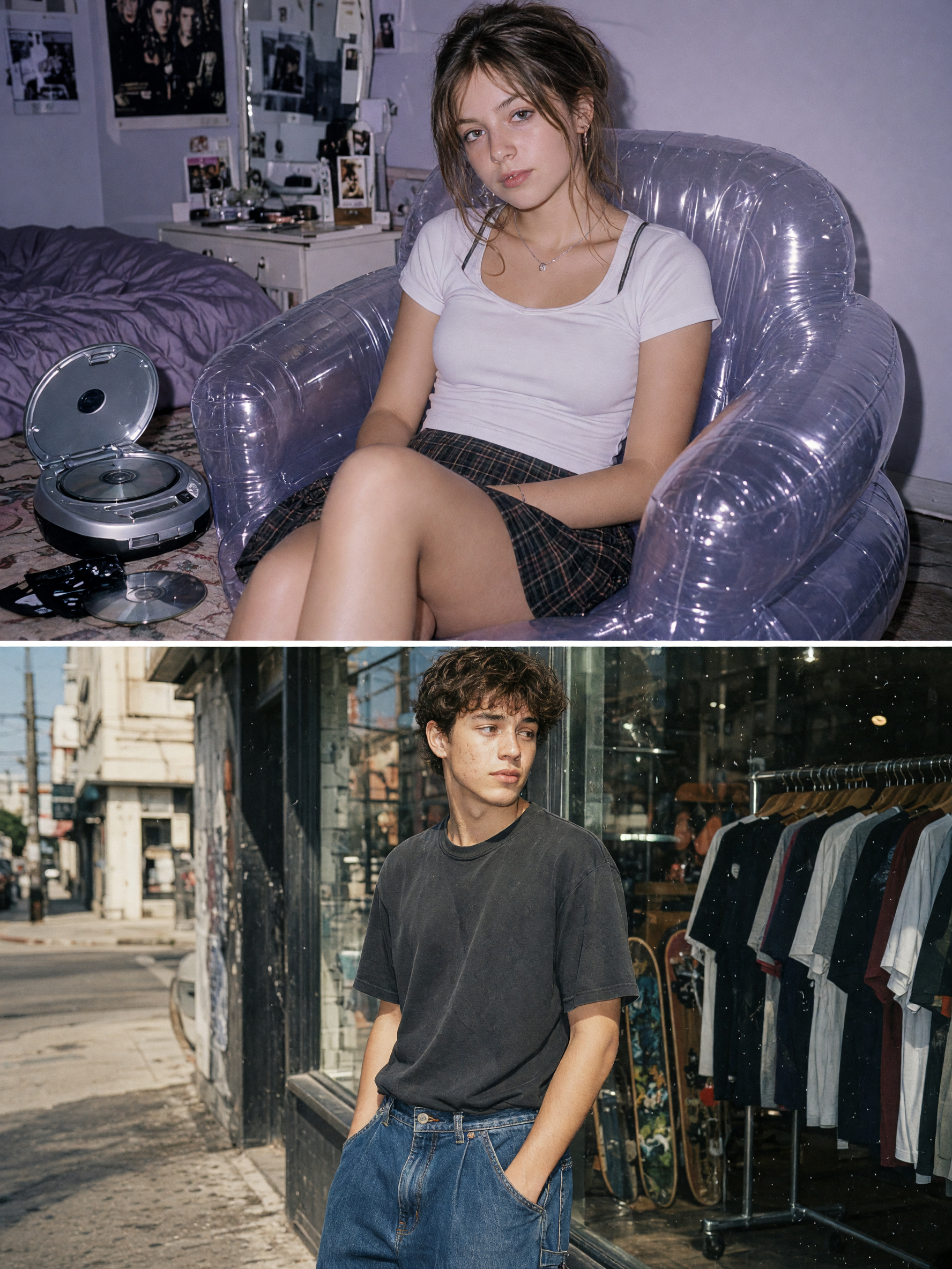 90s photo effect skate shop street portrait