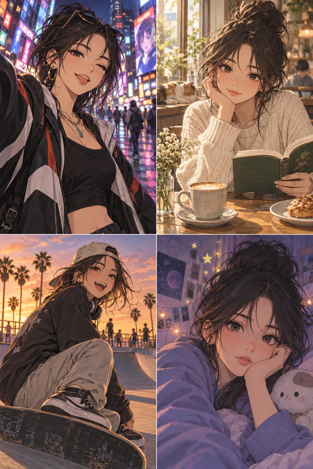 AI anime filter portrait in a softly lit cafe