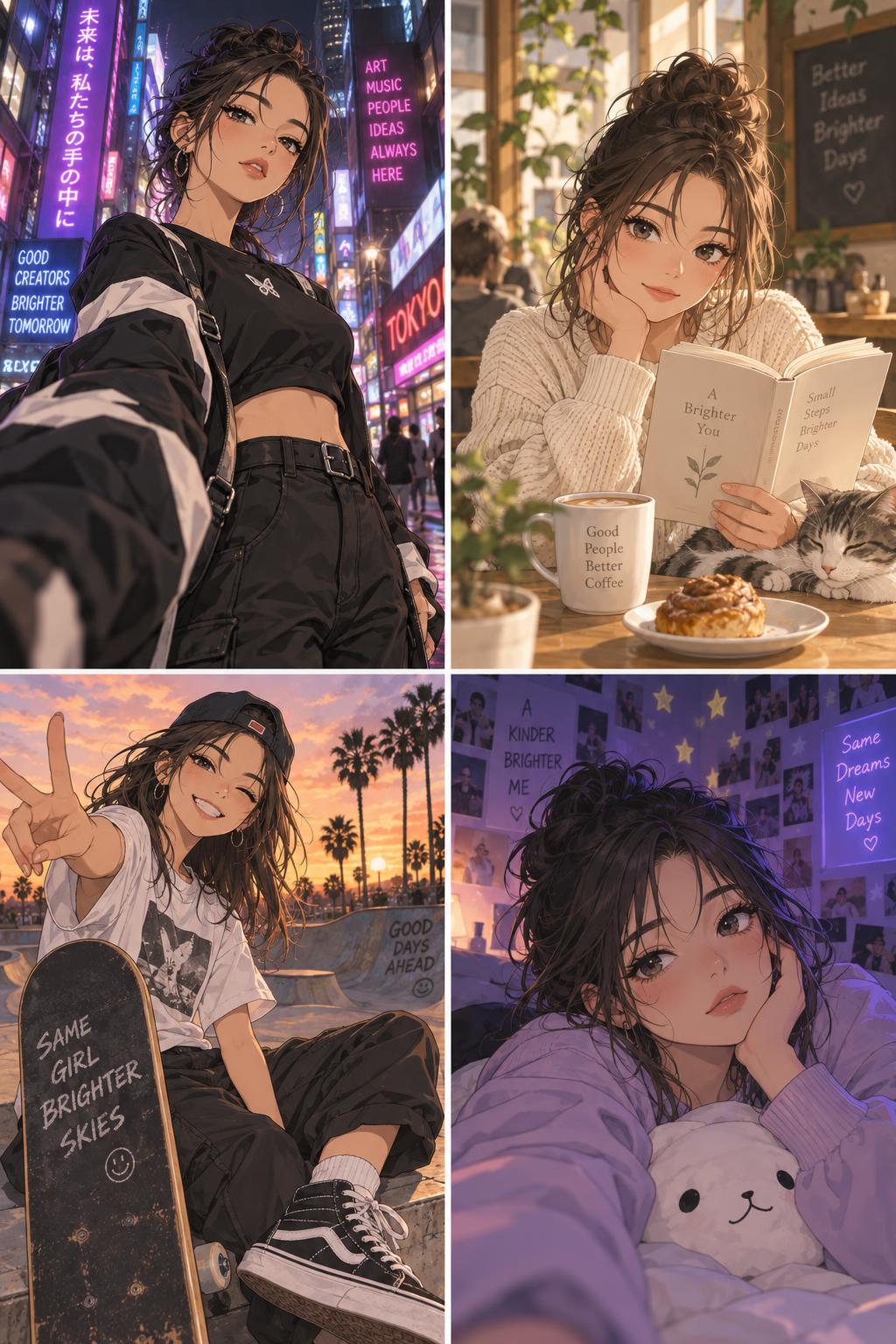 AI anime filter portrait with neon city lights