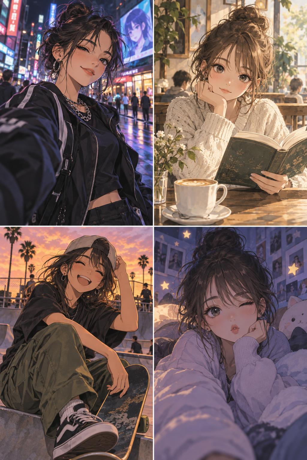 AI anime filter skateboard portrait at sunset