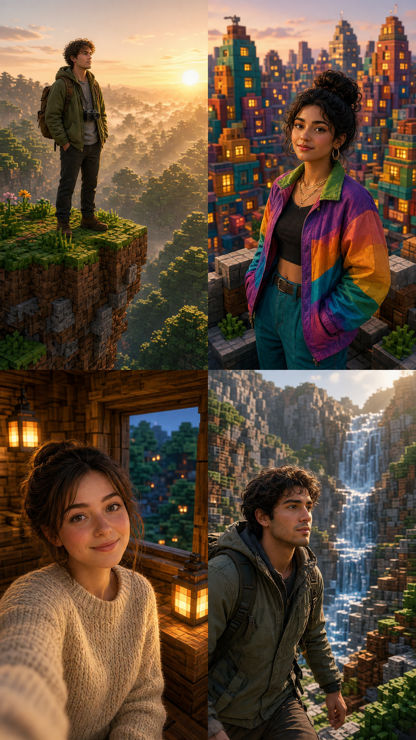 Minecraft photo trend block world waterfall hike portrait