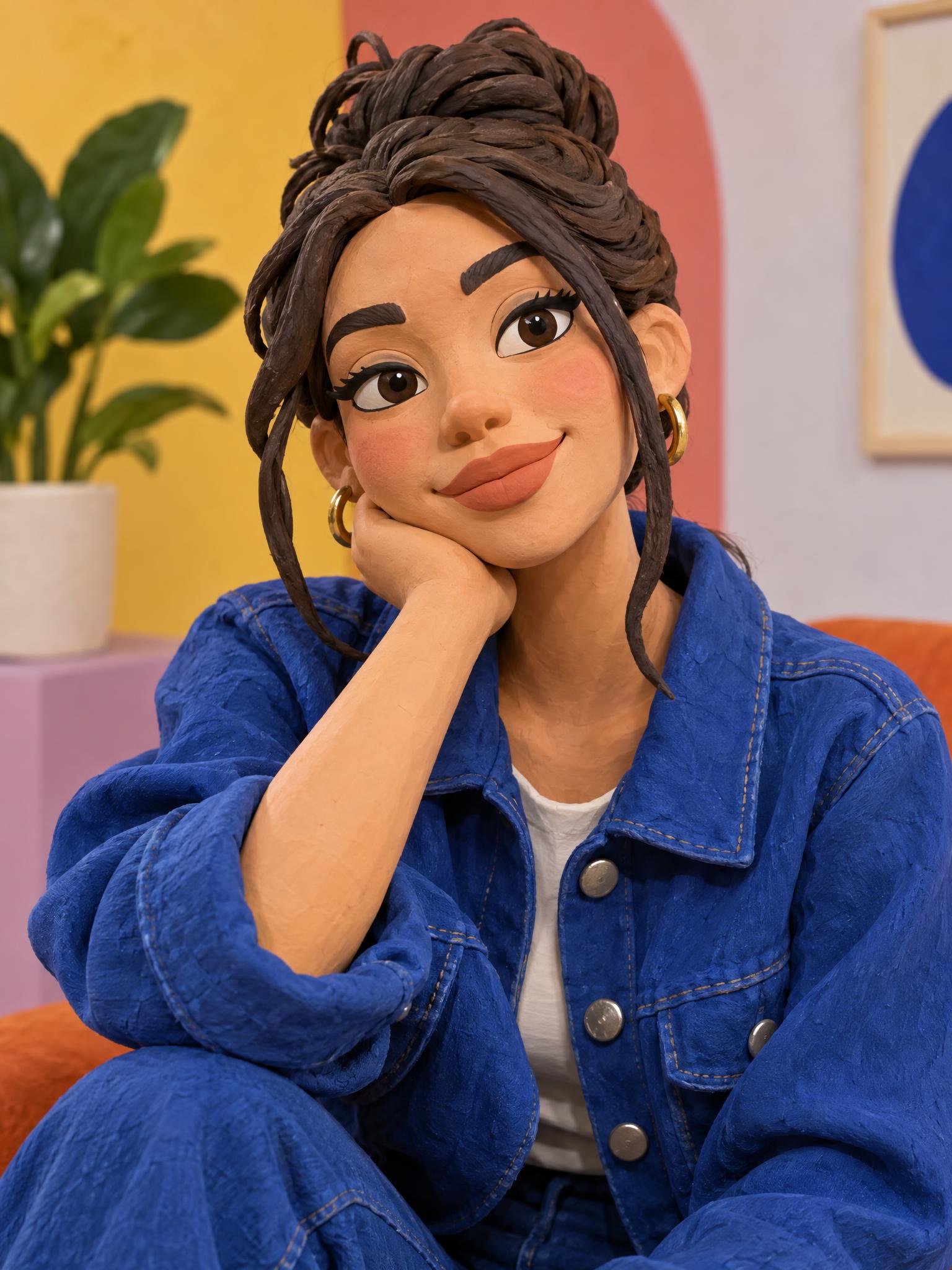 clay avatar effect portrait in a cobalt jacket