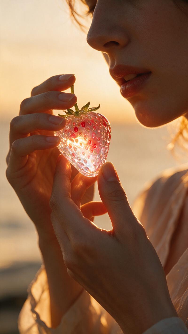Glass fruit effect with a crystal strawberry