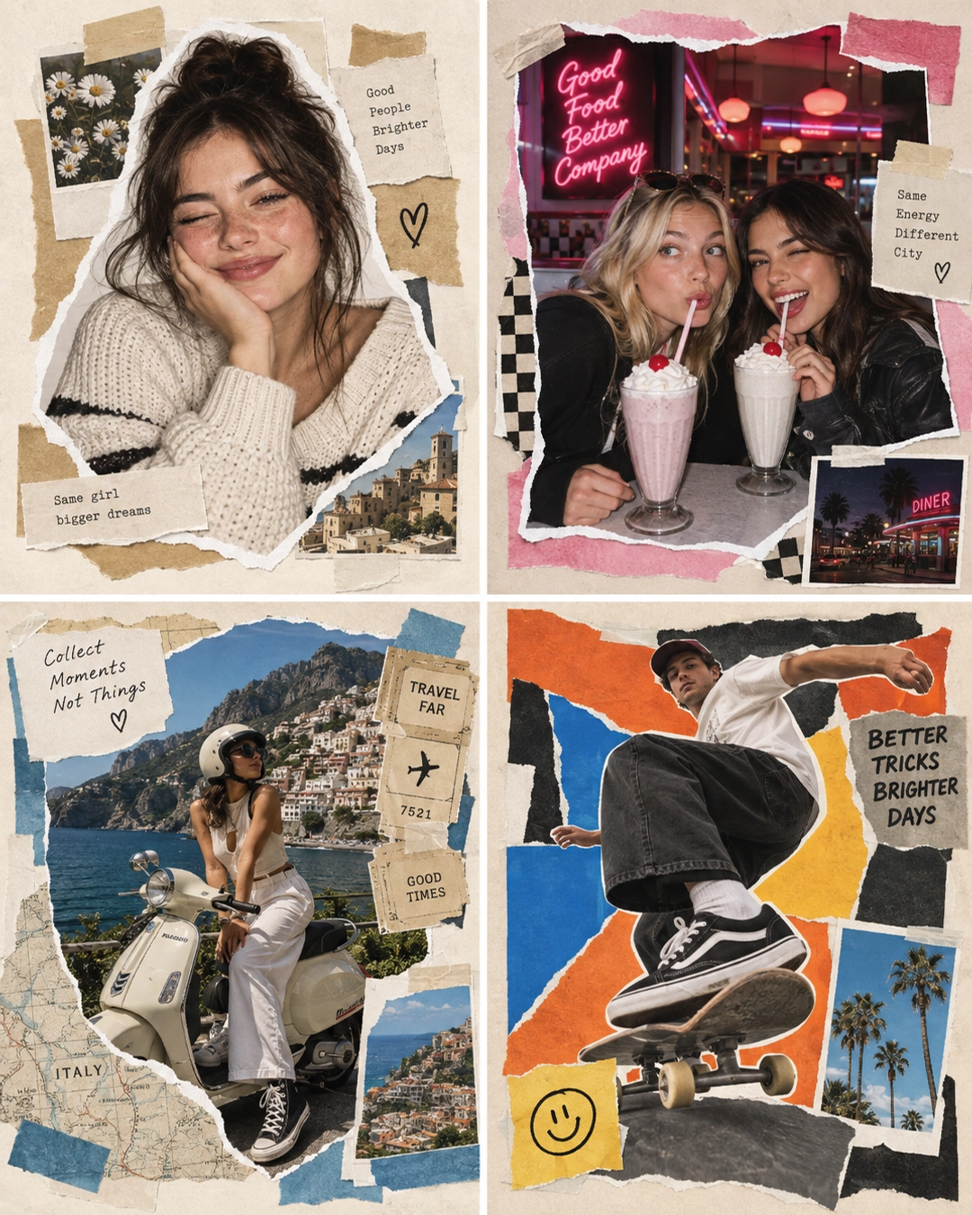 paper cutout photo effect with a skateboard poster and bold paper blocks