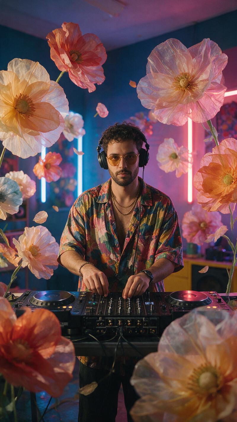Paper flower aesthetic with a DJ