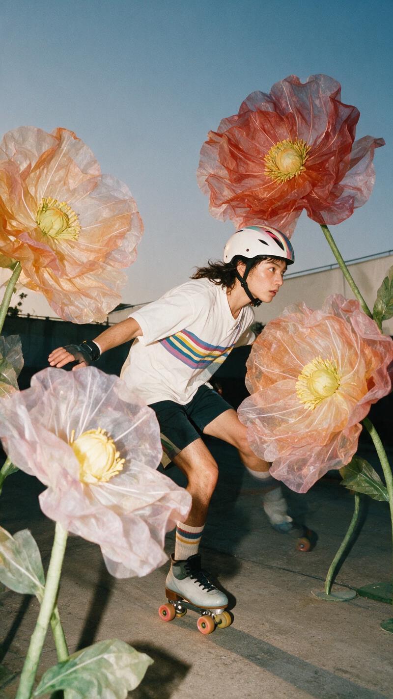 Paper flower photo effect with a skater