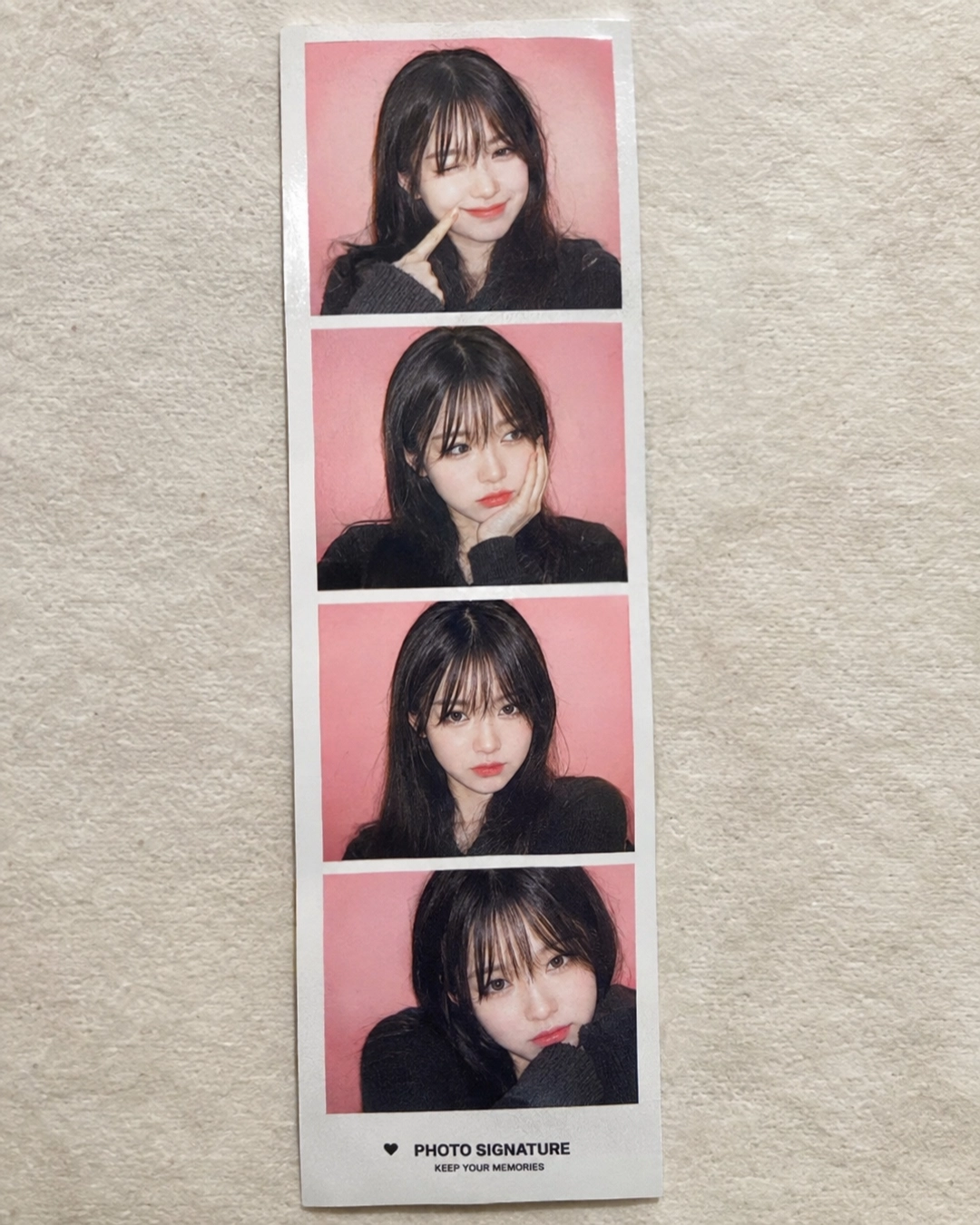 korean photo booth four-cut strip with warm flash and four poses