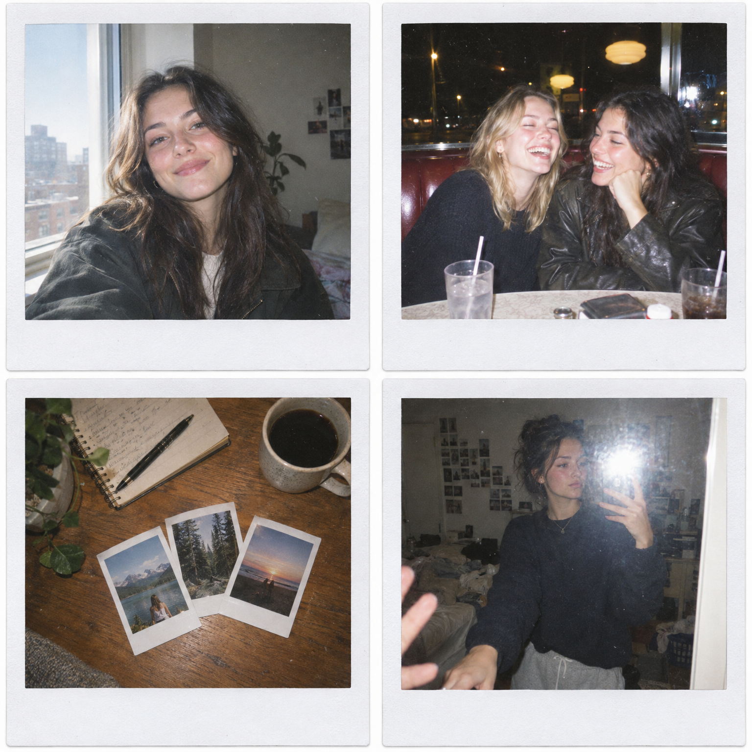 polaroid photo effect diner friends laughing