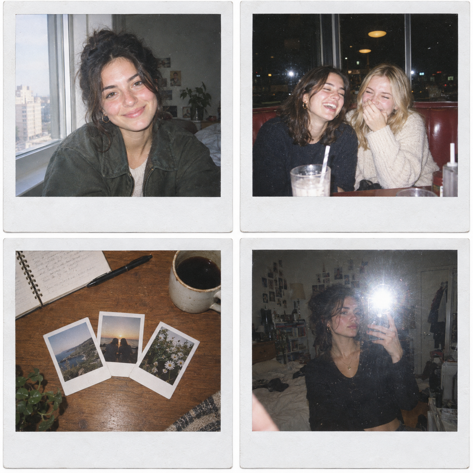 polaroid photo effect desk with fanned polaroids